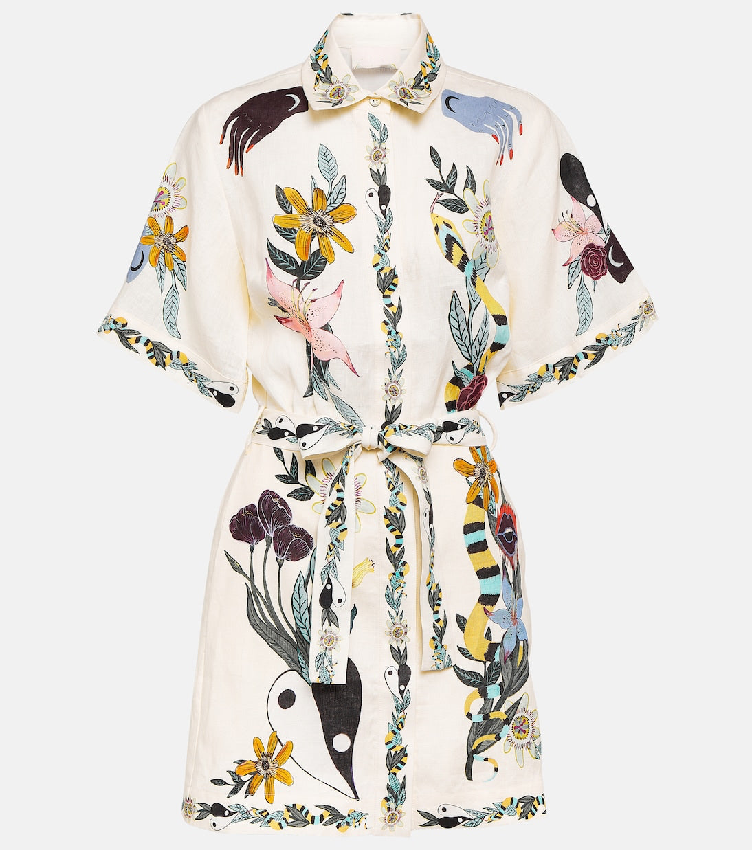Lace Up Printed Short Slevees Mini Dress