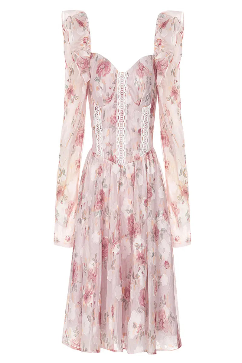 V-Neck Floral Print Maxi Dress