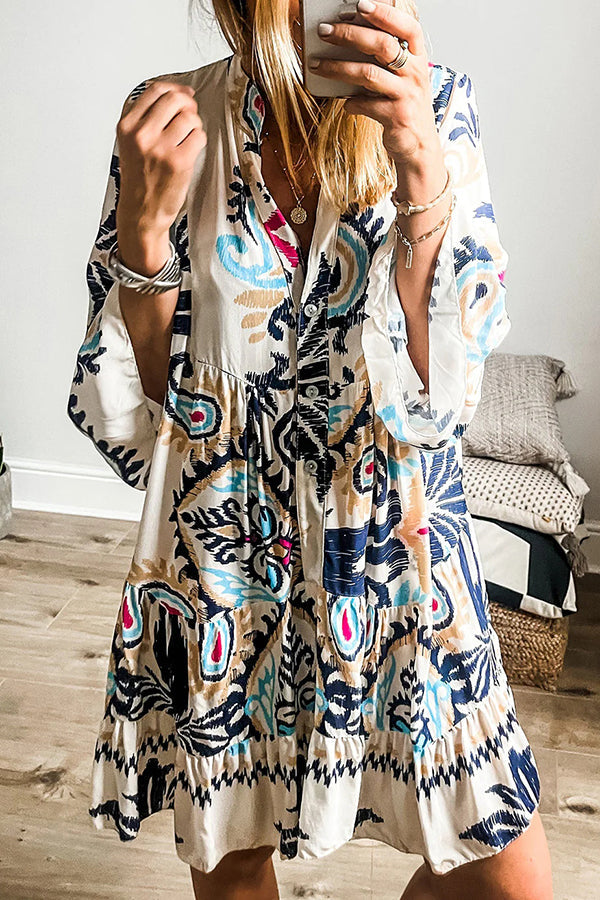 Unique Printed Resort Style Loose Casual Mini Dress