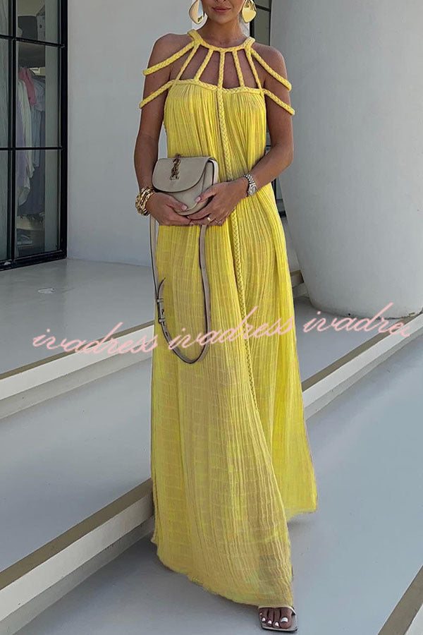 Modern and Sophisticated Linen Blend Draped Braids Cover Up Maxi Dress