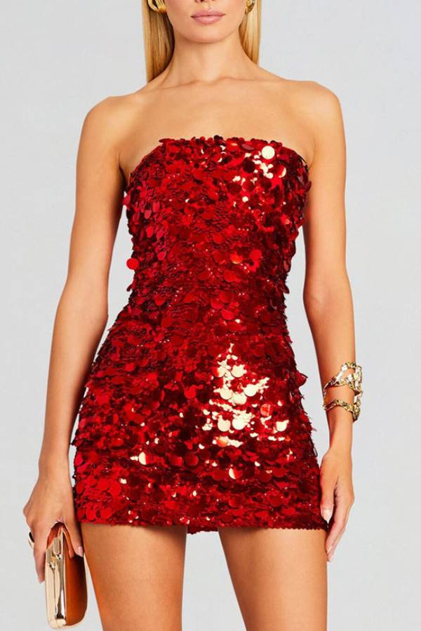 Sequined strapless bodycon mini dress
