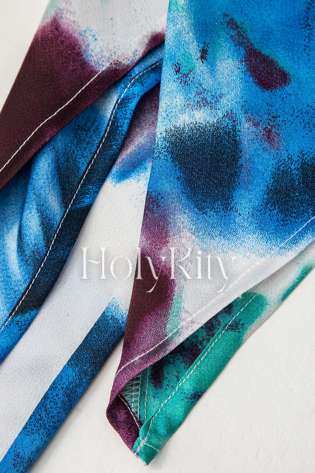 Tie Dye Cowl Neck Satin Halter Mini Dress