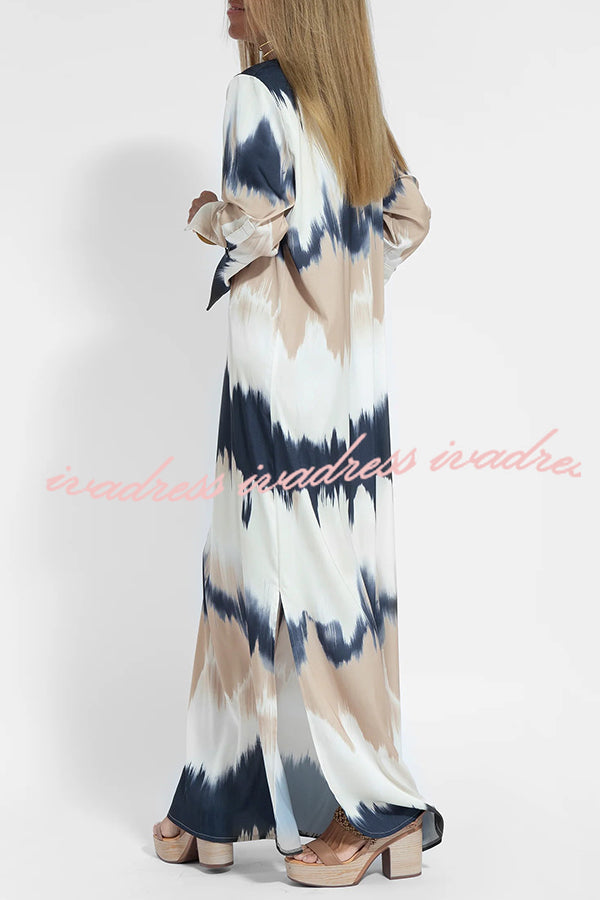 Tie Dye V Neck Pullover Long Sleeve Maxi Dress