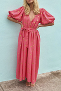 Summer Loose Printed Cardigan Short-sleeved Long Dress