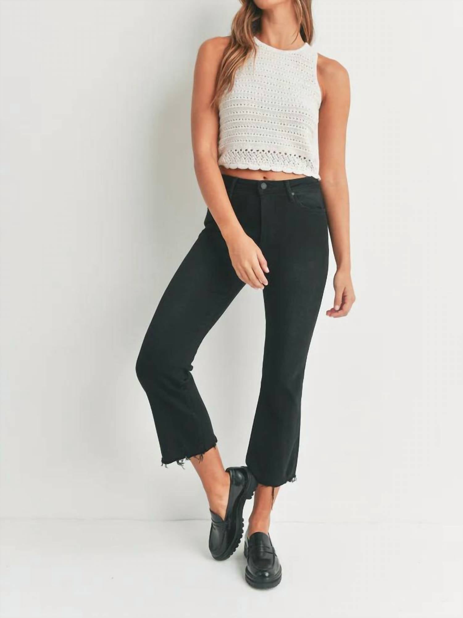 Just Black Denim - High Rise Frayed Crop Flare Jeans
