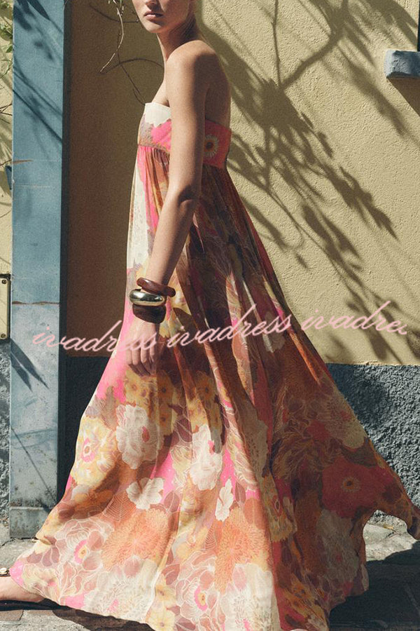 Shelia Ethnic Floral Print Off Shoulder A-line Maxi Dress