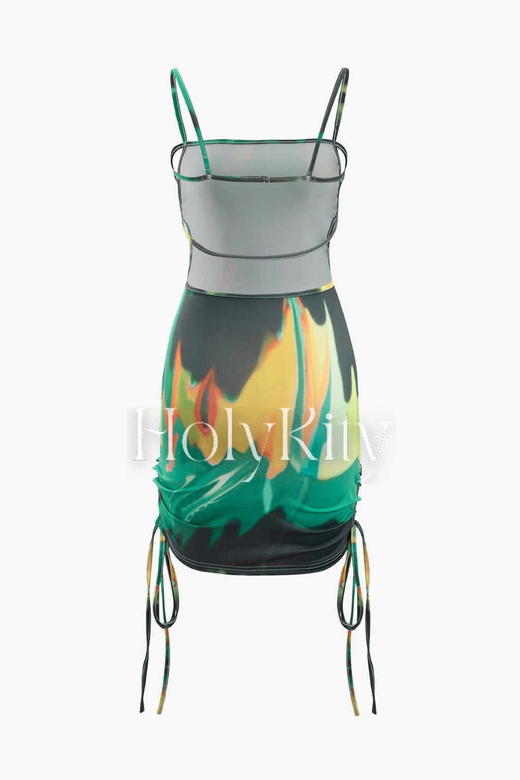 Body Heat Print Drawstring Backless Mini Dress