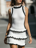 Sophisticated Ruffle-Trim Ribbed Knit Mini Dress