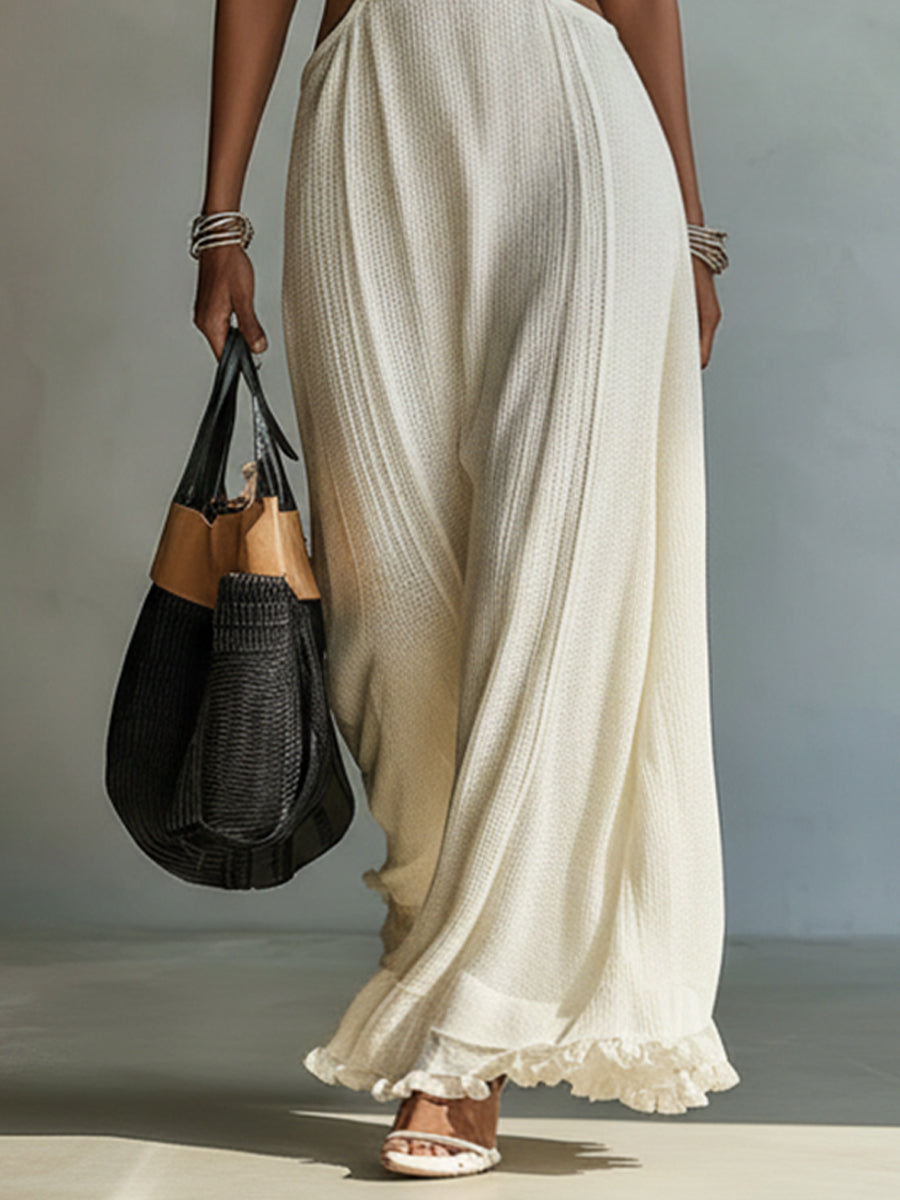 Cream Lightweight Sleeveless Knit Maxi Dress For Spring And Summer