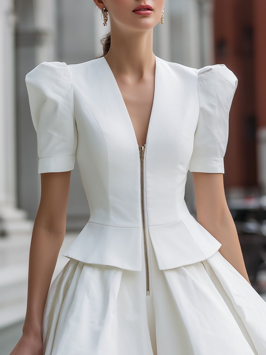 Puff Sleeve Peplum Mini Dress