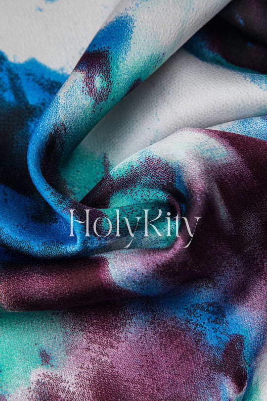 Tie Dye Cowl Neck Satin Halter Mini Dress