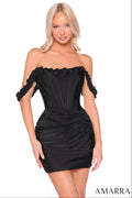 88980 - Amarra - Off-Shoulder Corset Mini Dress with Floral Rosettes