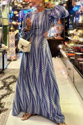 Geometric Print Cut Out Elastic Waist Backless Maxi Dress