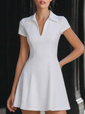 Collared V-Neck Tailored A-Line Mini Dress