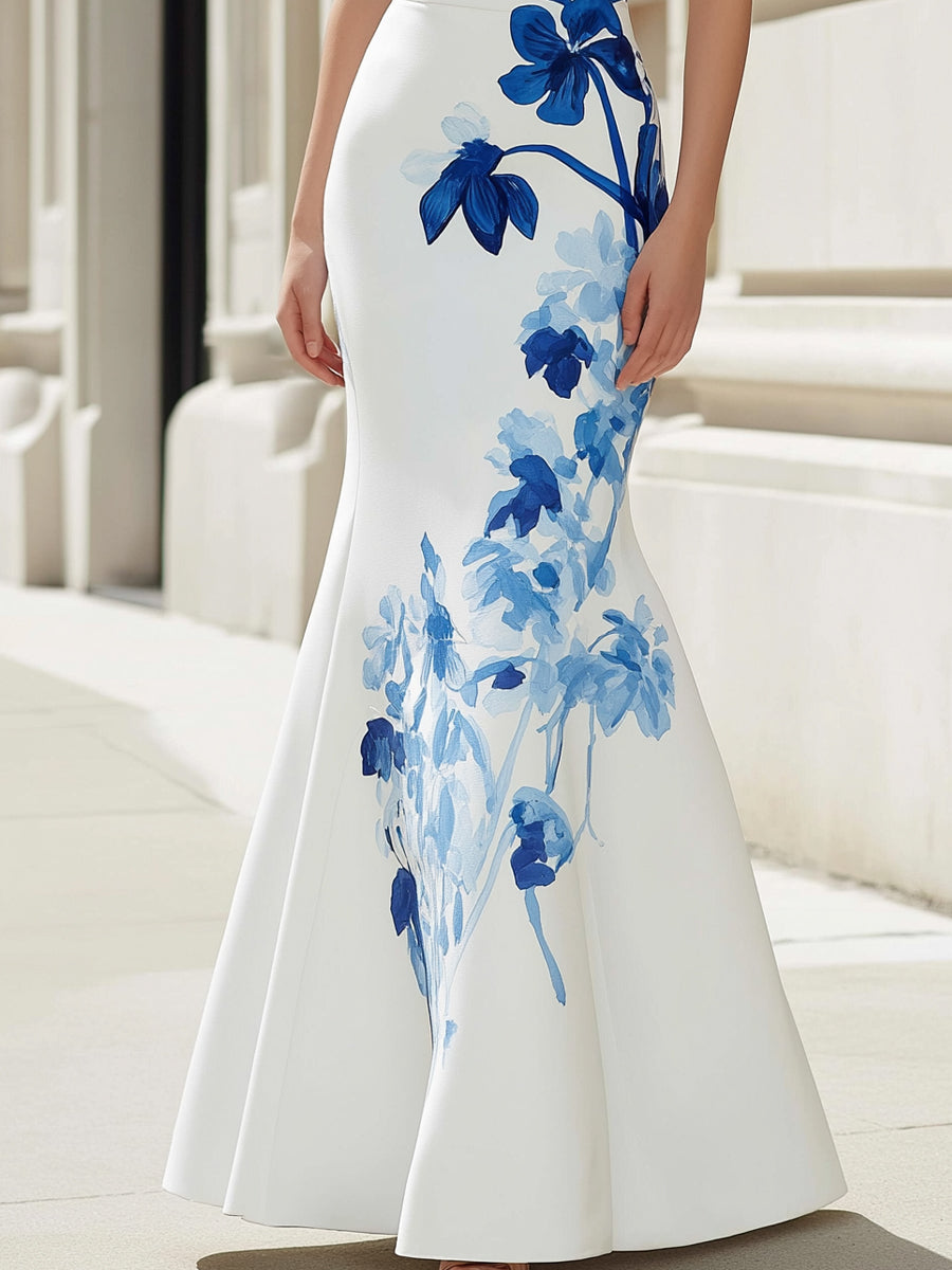 Elegant V-Neck Sleeveless Floral Mermaid Maxi Dress