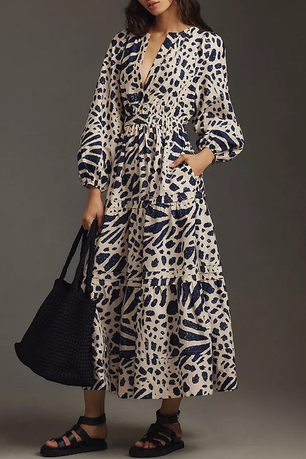 Perfect for Everything Color Block Print Smocked Waist Pocket Maxi Dress