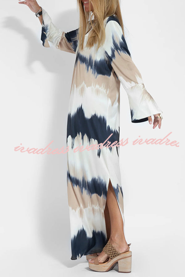Tie Dye V Neck Pullover Long Sleeve Maxi Dress