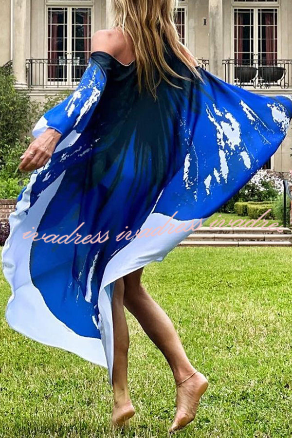 Stunning Floral Unique Printed One Shoulder Cover Up Maxi Dress