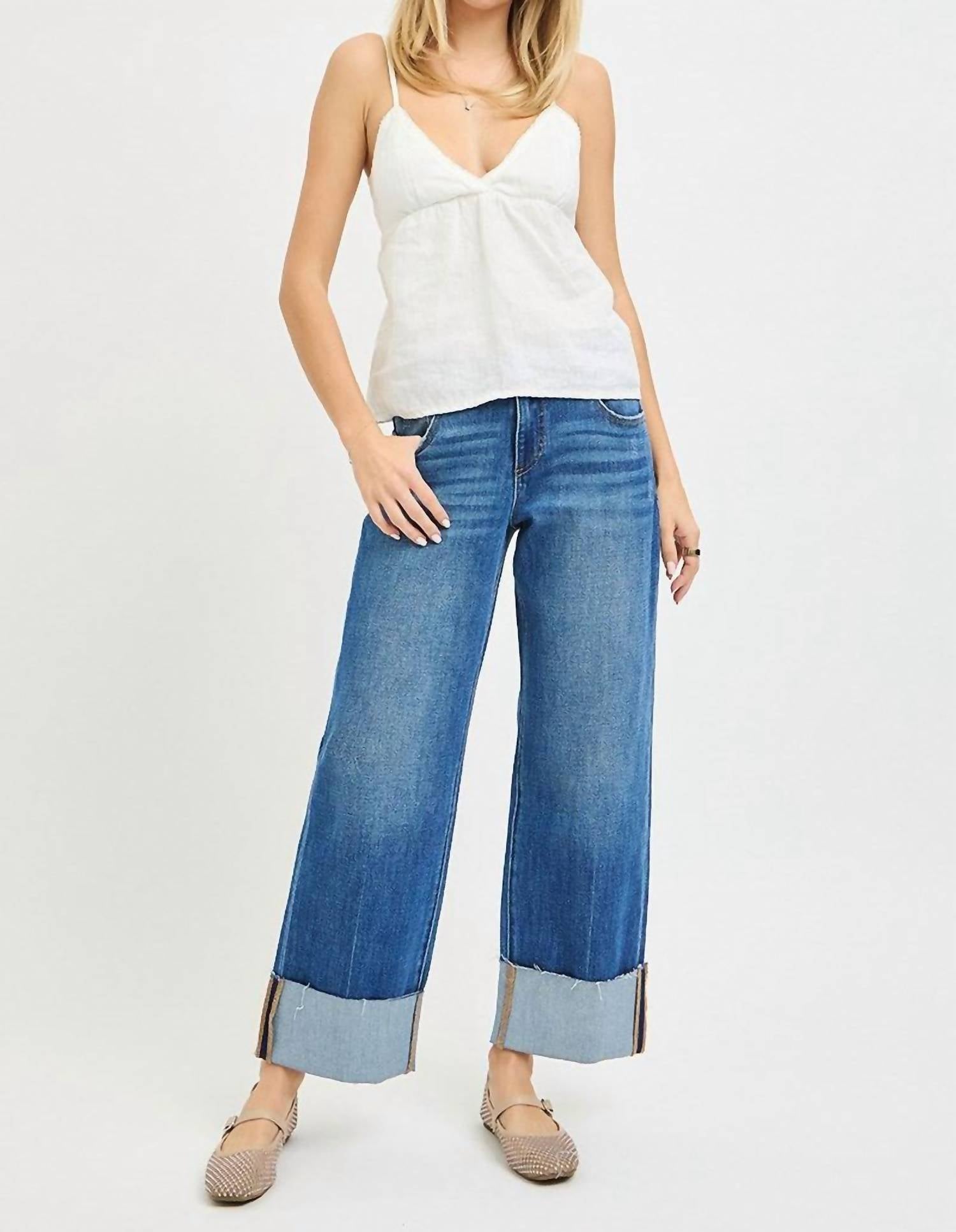 Risen - 4 Way Stretchy Mid Rise Cropped Cuffed Jean