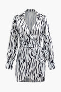 Zebra-stripe Print Long Sleeve Wrap Tie Mini Dress