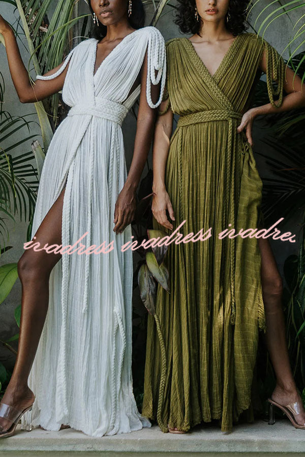 Resort Style Draped Braids Shoulder Backless Cover-up Loose Maxi Dress