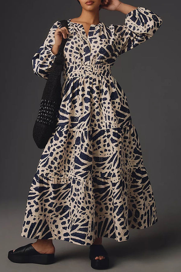 Perfect for Everything Color Block Print Smocked Waist Pocket Maxi Dress
