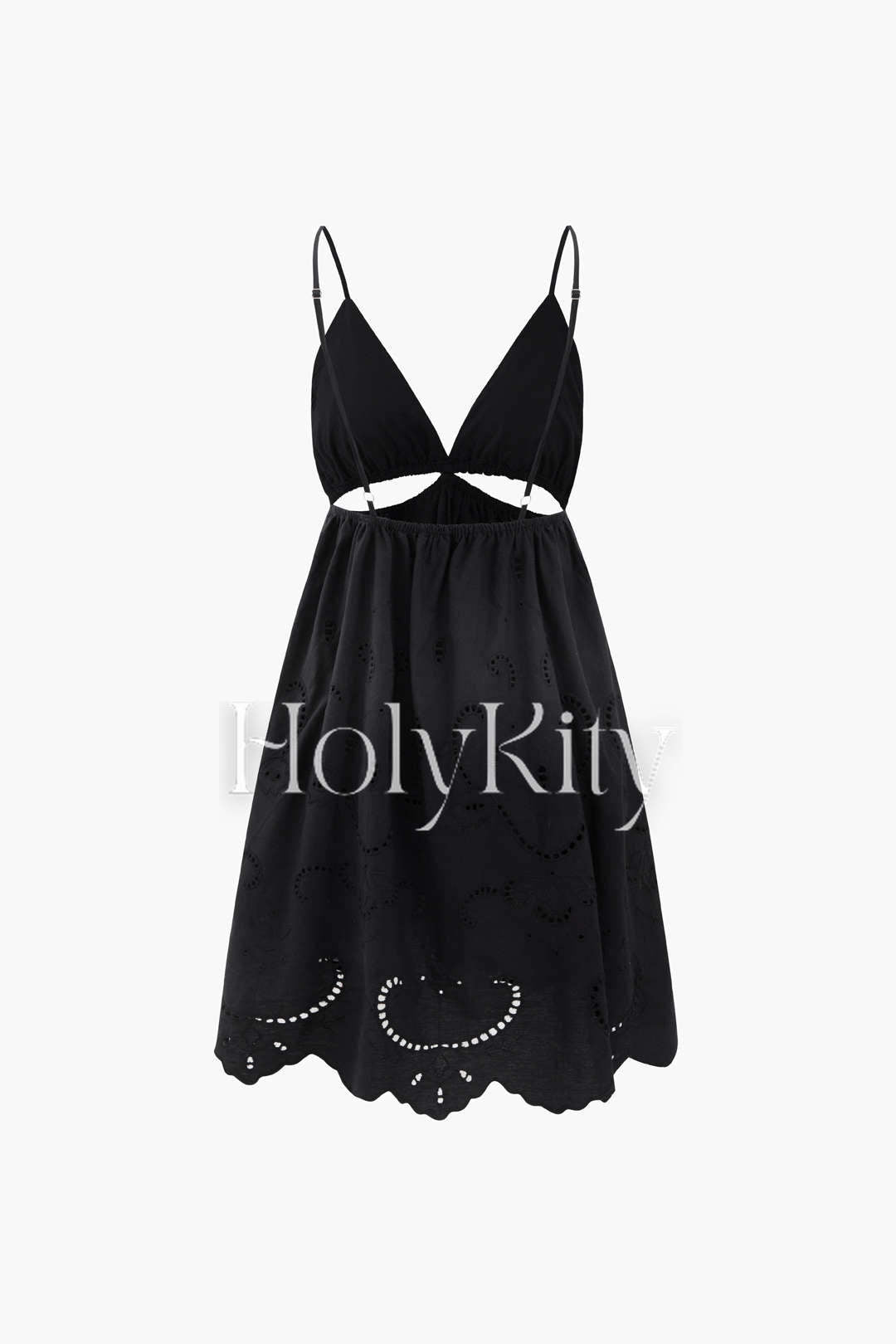 V-neck Cutwork Backless Mini Dress