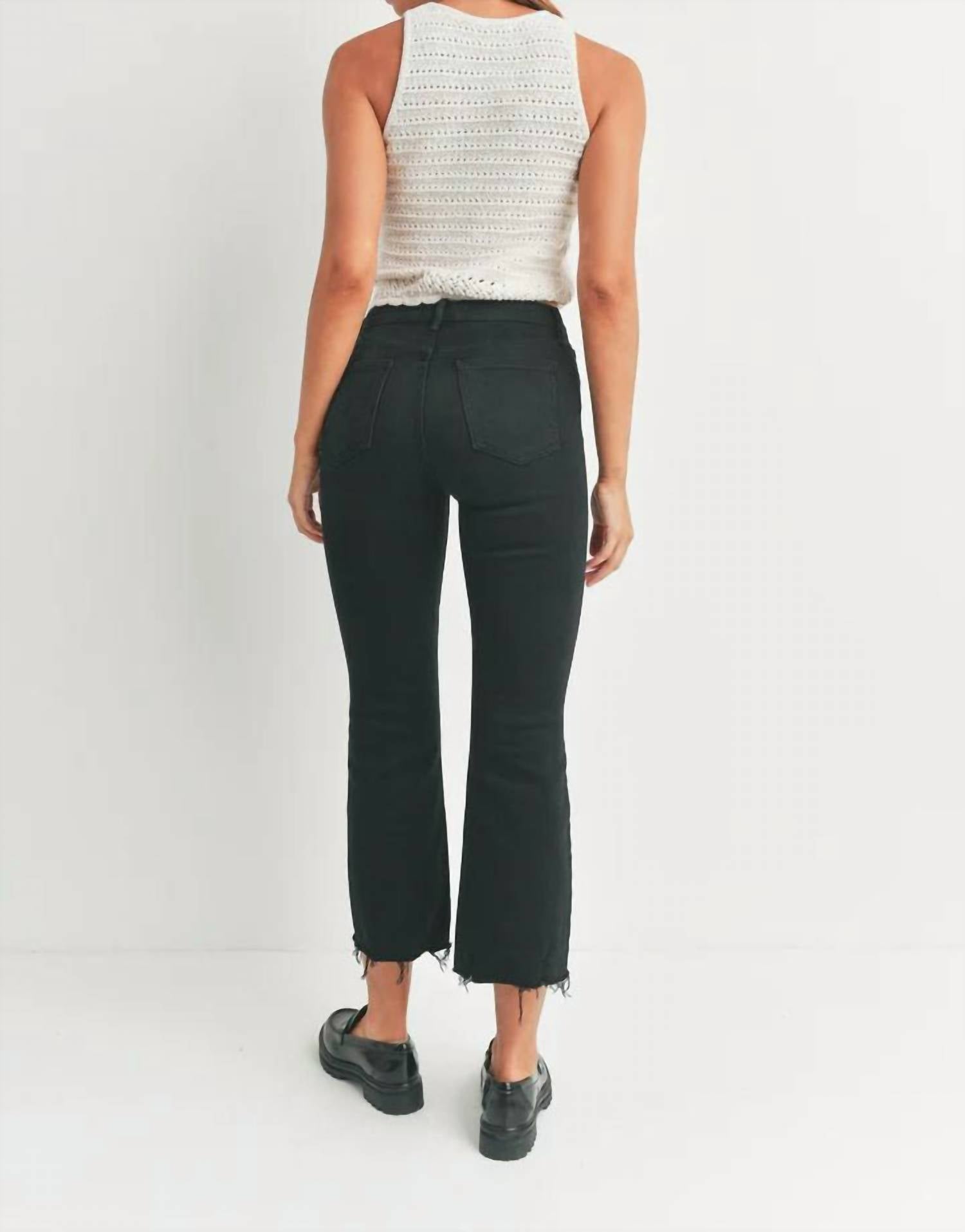 Just Black Denim - High Rise Frayed Crop Flare Jeans