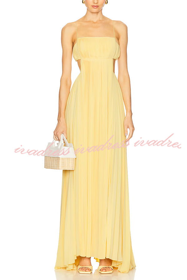 Butter Moment Pleated Cutout Waist A-line Slip Maxi Dress