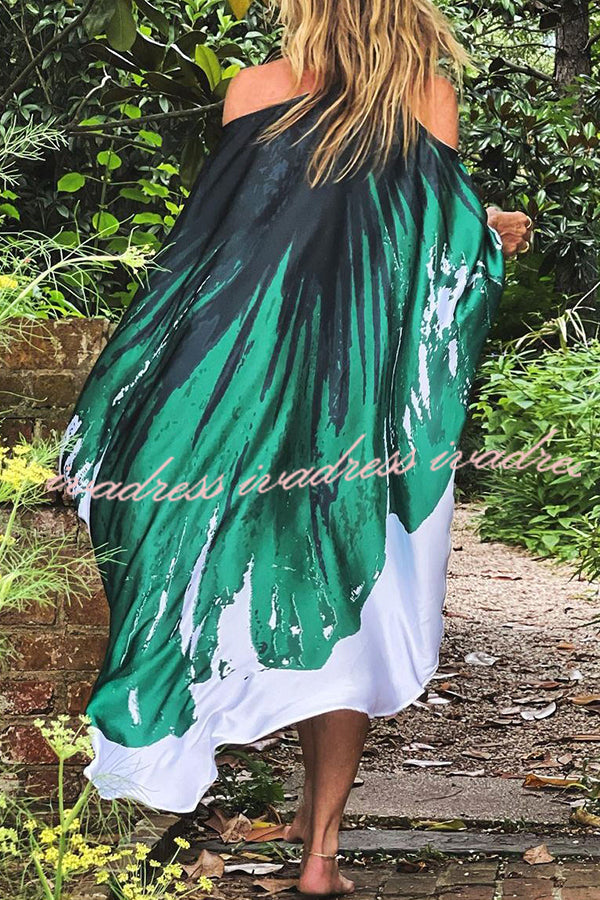 Stunning Floral Unique Printed One Shoulder Cover Up Maxi Dress