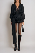 Aminah Lace Plunge Bow Mini Dress