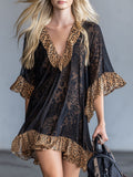 Leopard Print Chiffon Short-sleeved Mini Dress