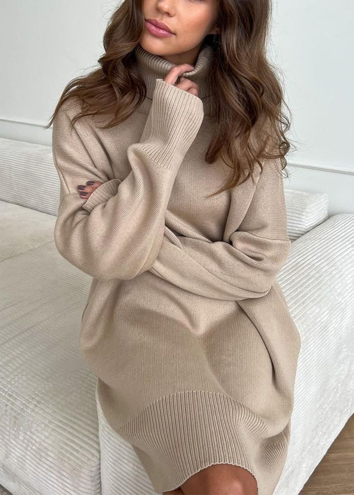 Harper Knit Turtleneck Sweater Dress – Oversized Long Sleeve Pullover