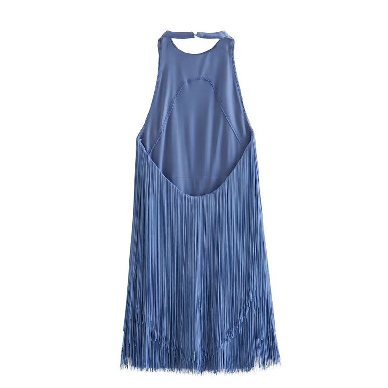 Backless Halter Tassel Mini Dress