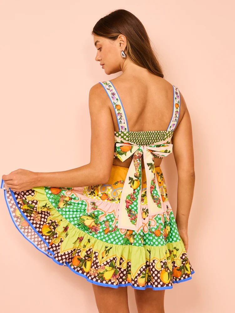 Sling Sleveeless Fruit Printed Mini Dress