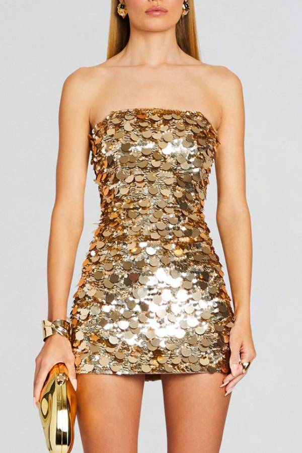 Sequined strapless bodycon mini dress