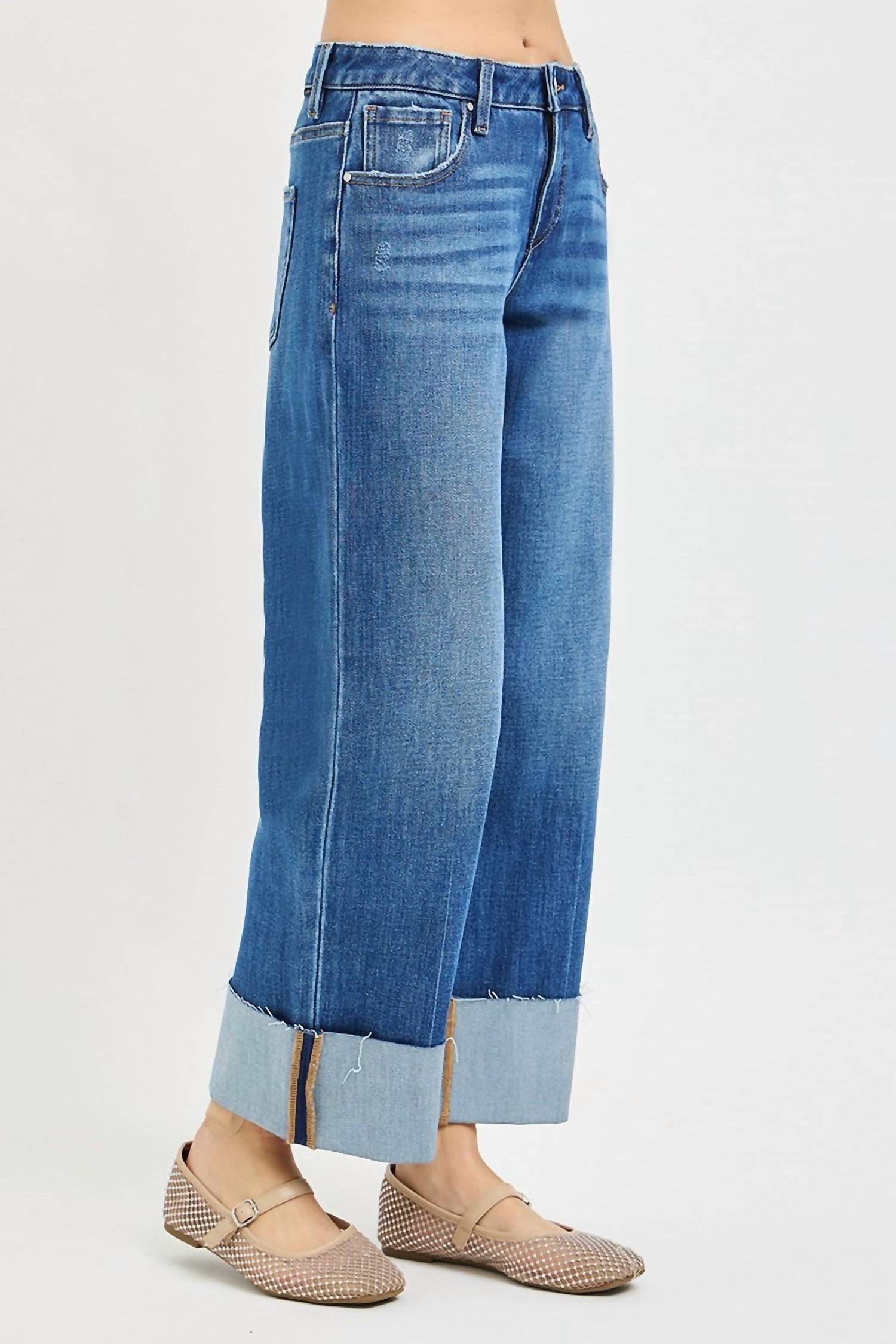 Risen - 4 Way Stretchy Mid Rise Cropped Cuffed Jean