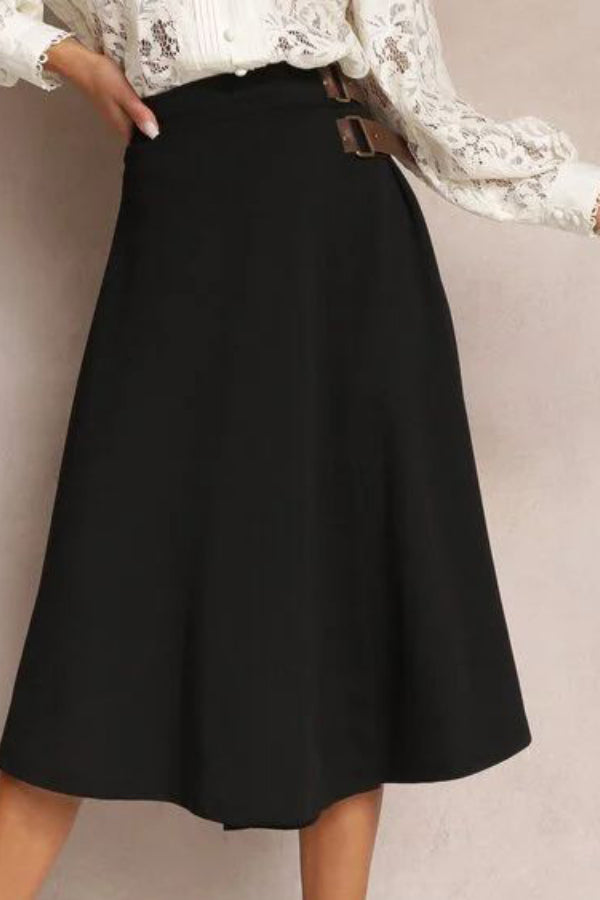 Leather Stitching Solid Color Fashionable Skirt. Elegant and Artistic Retro Skirt for Women