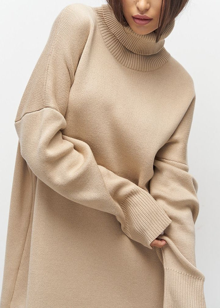 Harper Knit Turtleneck Sweater Dress – Oversized Long Sleeve Pullover