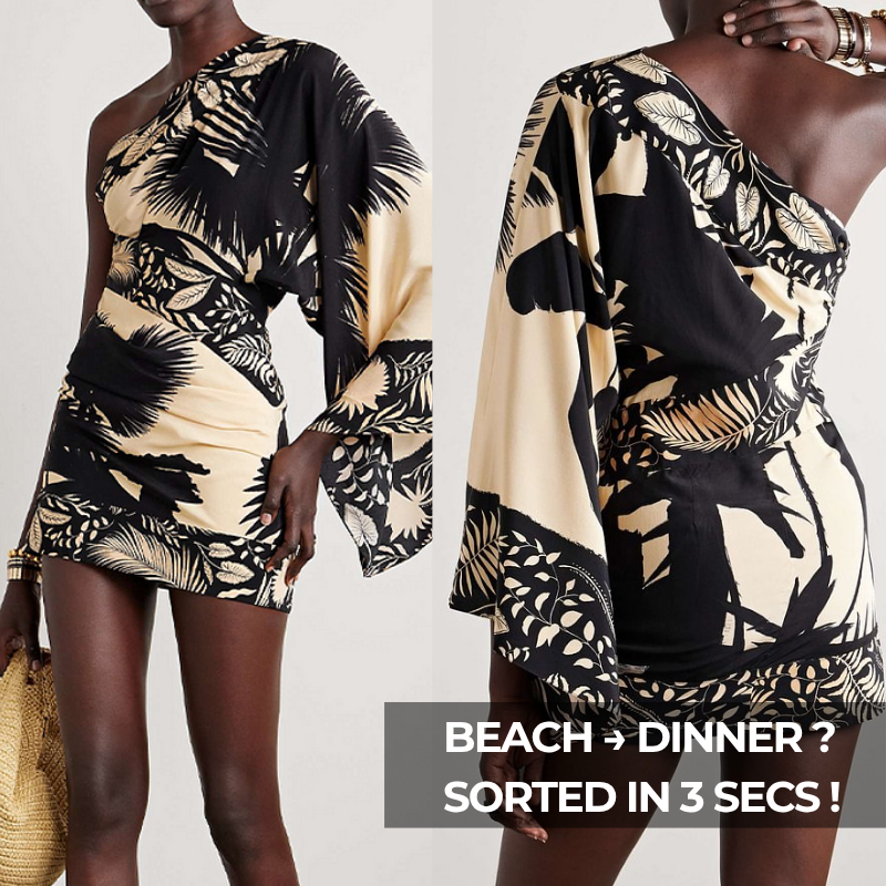 Oblique Shoulder Printed Mini Dress