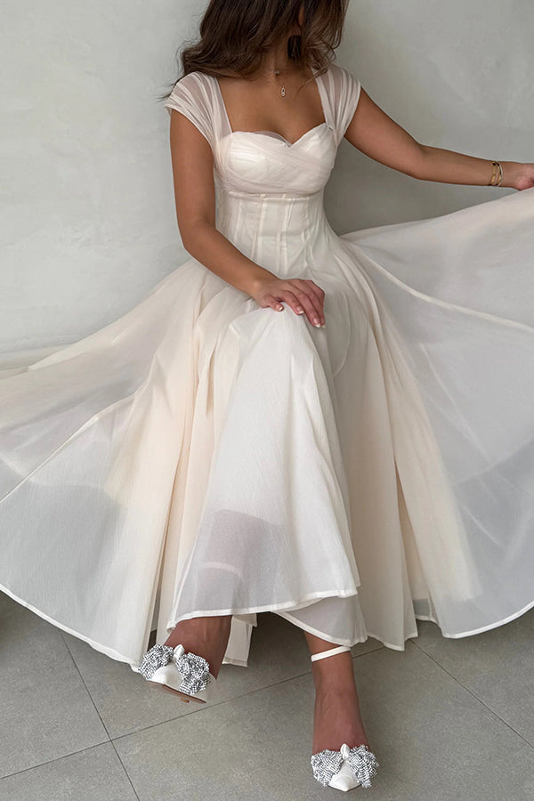 Elegant Sleeveless Waist-cinching Mesh Full-hem Maxi Dress