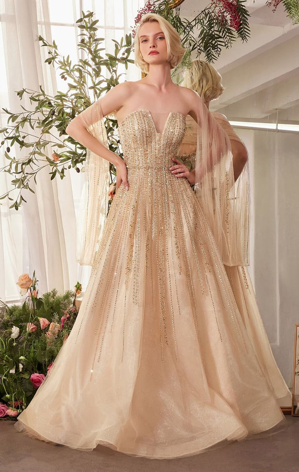 A1369 - STRAPLESS BEADED A-LINE DRESS - Andrea & Leo