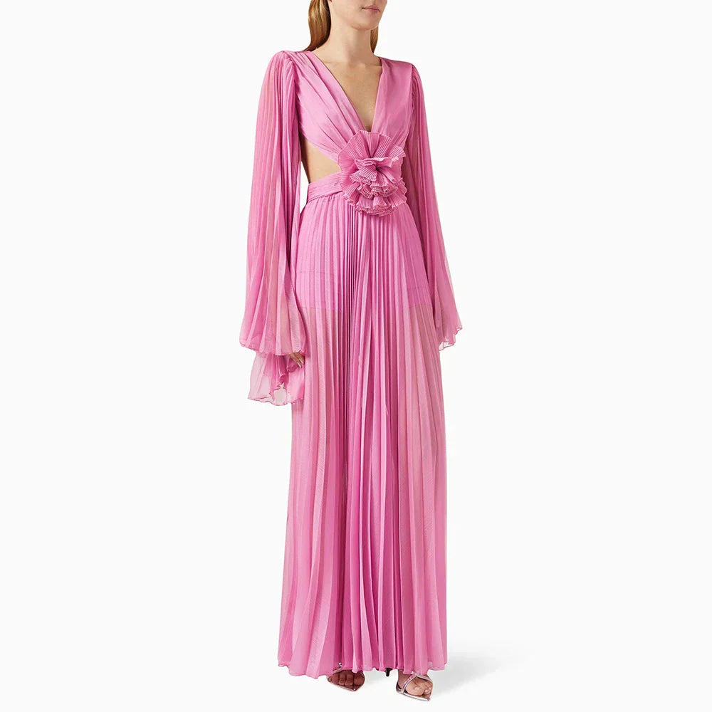 Pink 3D Floral Maxi Dress