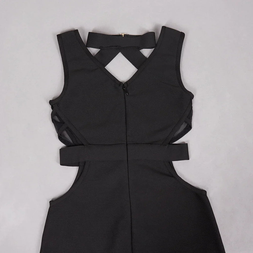 Black Mesh Patchwork Hollow Long Dress