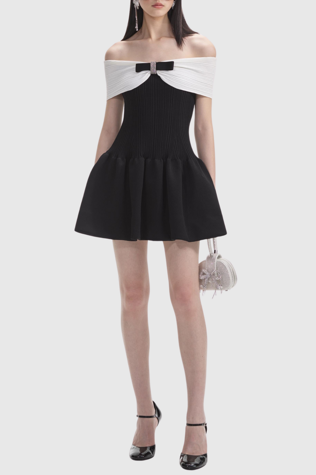 Adagio Bow Off Shoulder Knit Mini Dress