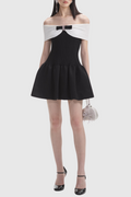 Adagio Bow Off Shoulder Knit Mini Dress