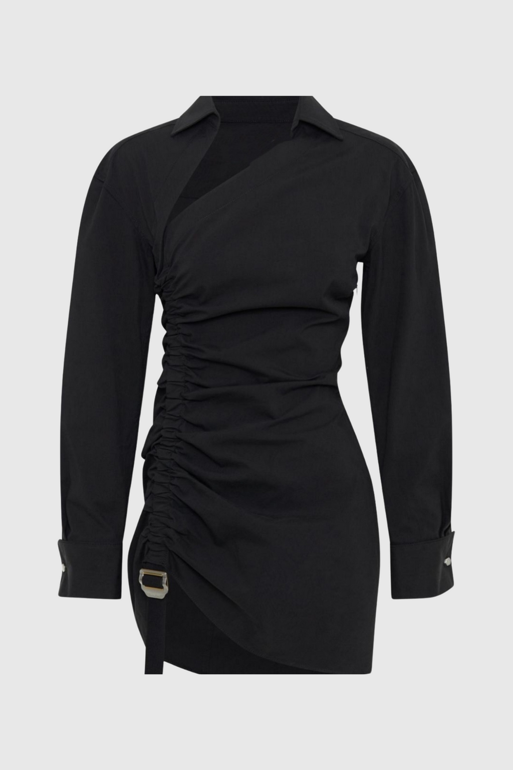 Adamar Asymmetric Buckle Ruched Mini Shirt Dress