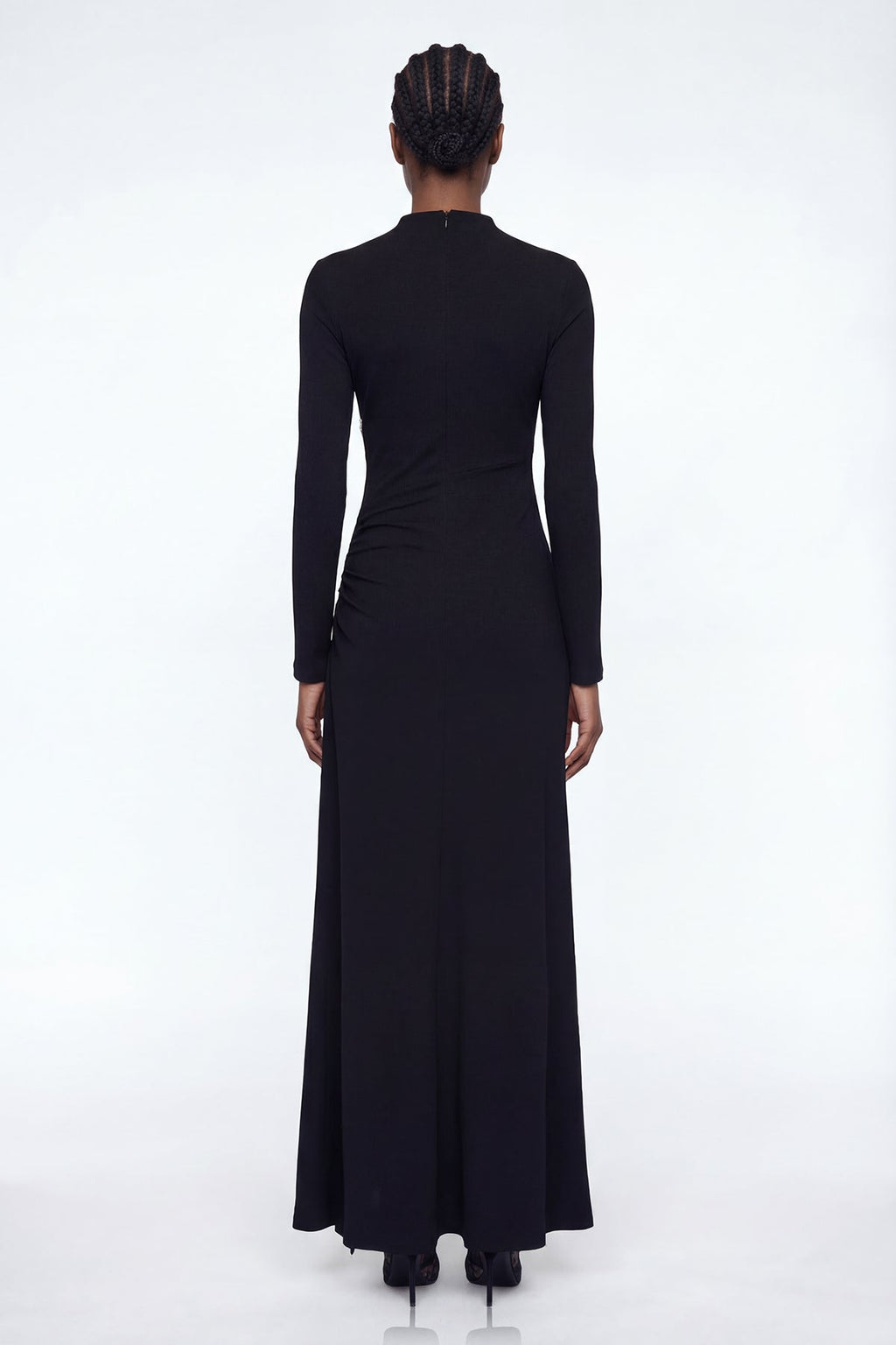 Adobe Long Sleeve Rhinestone Flower Maxi Dress In Black
