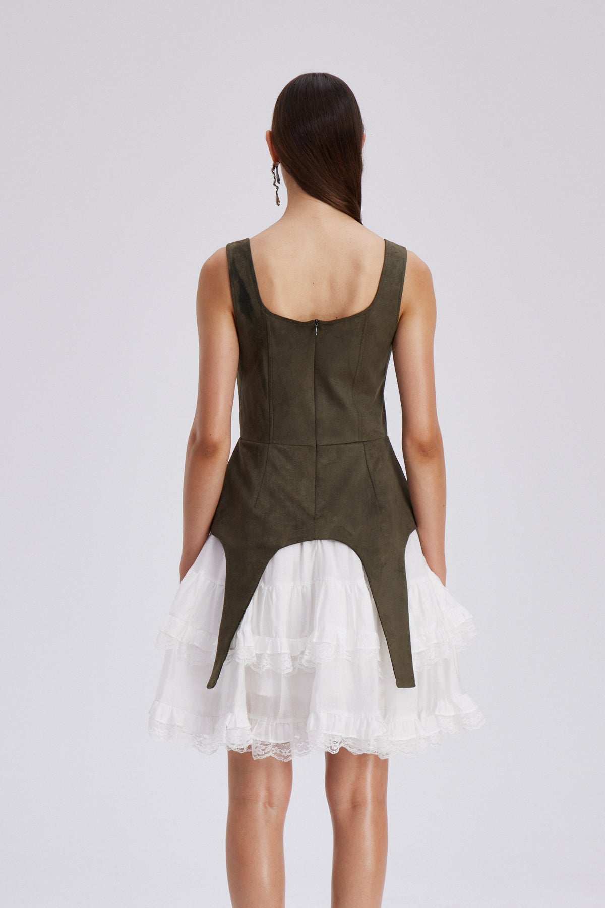 Ailis Ruffle Lace Sleeveless Mini Dress In Green
