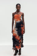 Ainmuire Tie Dye Fringe Split Maxi Dress